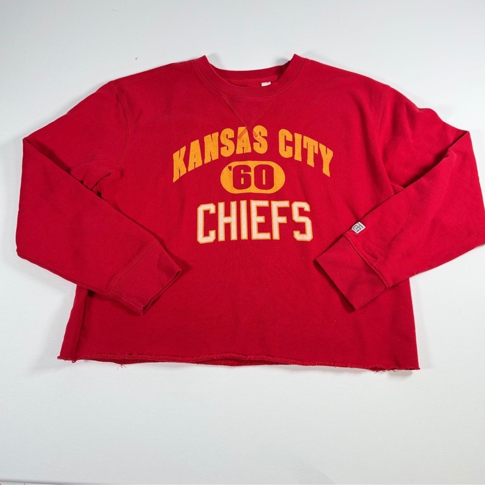 Tailgate Kansas City Chiefs Sweatshirt Red Cropped Raw Hem Graphic Womens Medium